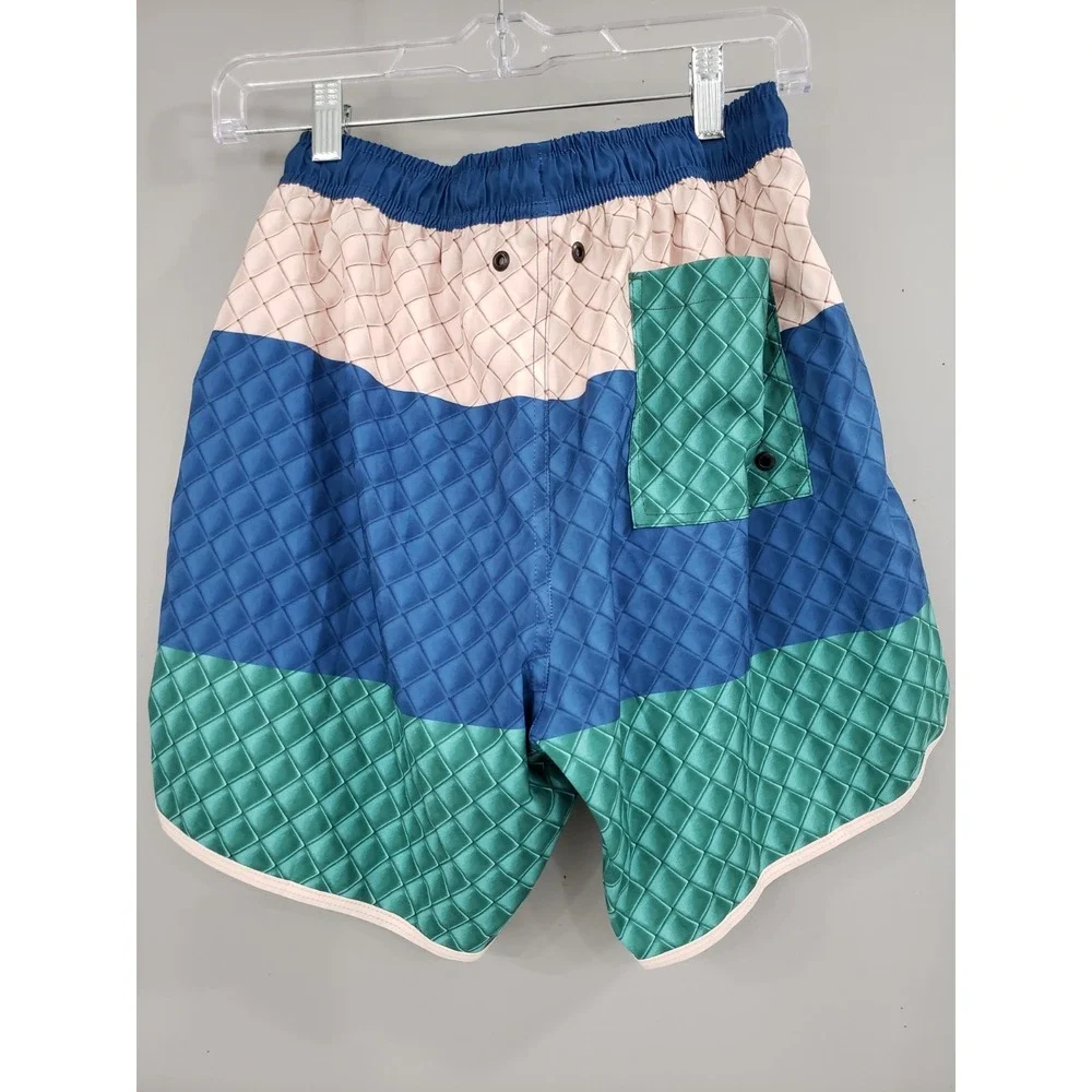NEW Agua Bendita Men's 28 Liam Tile Swim‎ Trunks BLUE GREEN TILE LINED SURFER